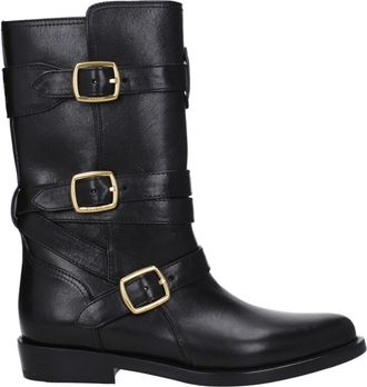 Celine Black Leather Flat Womens Boots