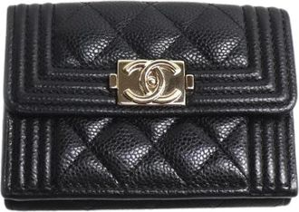 Chanel Pre-owned Boy Caviar Skin Trifold Wallet - Dames - Vintage Accessoires - Zwart - ONE Size - Leer - Vintage
