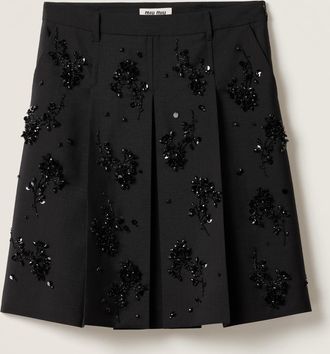 Miu Miu Embroidered Kid Mohair Skirt, Woman, Black, Size 38