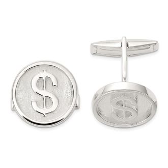 Diamond2Deal Sterling Silver Polished Round Dollar Sign Cuff Links