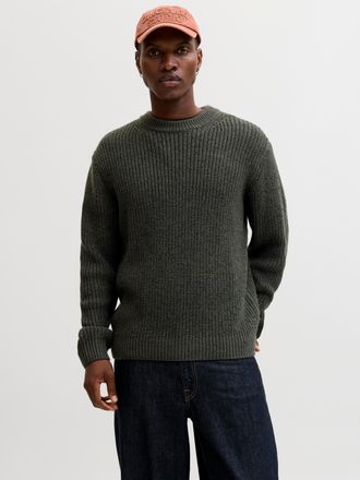 Jack & Jones Strickpullover JACK & JONES JORBLEECKER KNIT CREW NECK BF, Herren, Gr. S, forest river detail:schwarz. crew neck, Strick, Obermaterial: 65% Polyacryl,