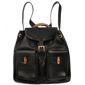 Gucci Vintage Bamboo Backpack Leather Black Leather Backpack Bag (Pre-Owned)