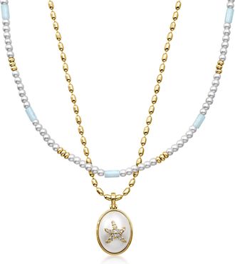 Ross-Simons 14kt Yellow Gold-Plated and Simulated Pearl/Gemstone Jewelry Set: 2 Bead and Starfish Pendant Necklaces