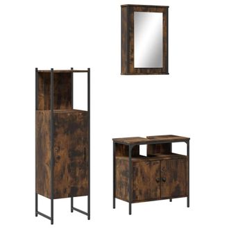 Berkfield Home 3 Piece Bathroom Furniture Set Smoked Oak Engineered Wood in Brown