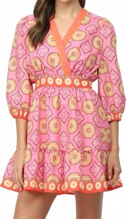 Fate Gathered Sleeve Smocked Back Waist Mini Dress In Pink Multi