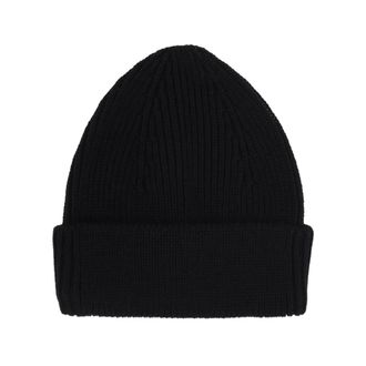 Roberto Collina Beanies, male, Black, Size: ONE SIZE Black Ribbed Knit Wool Hat