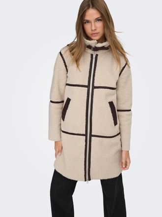 Jacqueline de Yong Kurzmantel JDY JDYFROSTY LIFE TEDDY LONG JKT OTW NOOS, Damen, Gr. XS, beige (birch), Pl&uuml;sch, Obermaterial: 100% Polyester, unifarben, ca. Mitte Obersc