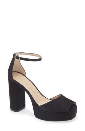 Stuart Weitzman Sabrina Platform Ankle Strap Sandal in Black at Nordstrom, Size 10.5