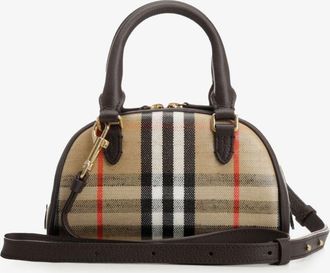 Burberry Womens Crossbody Bag Highlands Mini Bowling Canvas Beige Cotton Shoulder