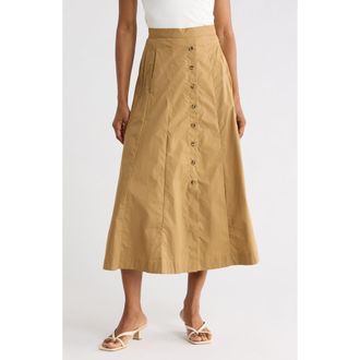 T Tahari Button Front Cotton Midi Skirt in Khaki at Nordstrom Rack, Size Medium