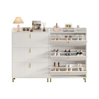 STILVORA Zapatero Con 3 Puertas Abatibles Y Estantes Ajustables, Con Repisa Superior, En Mdf, Blanco, 80&times;23&times;123.5 Cm