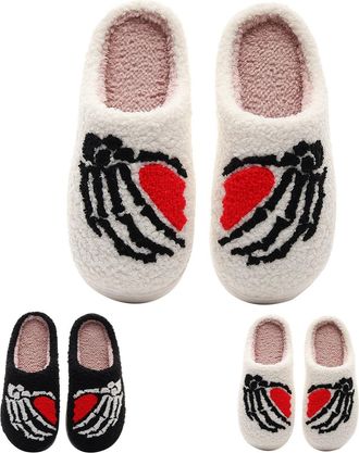 Generic Slippers Womens Plush White Warm Slippers Womens Non-Slip Sole Slippers Fluffy Slip Shoes Elegant Home Shoes Comfortable Cotton Slippers Flat Home Sho