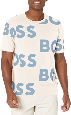 HUGO BOSS All Over Logo Sort Sleeve Crew Neck Cotton T-Shirt In Almond Beige