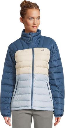 L.L.Bean Beans Down Jacket Color-Block Womens Coat Bright Mariner/Foggy Blue : LG, Down/Nylon