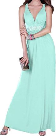 Alyce Paris Long Jersey Knit Cross Back Dress In Mint