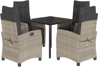 vidaXL Set Comedor De Jard&iacute;n 5 Pzas Cojines Rat&aacute;n Sint&eacute;tico Gris Claro Vidaxl