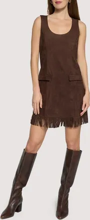 Lost + Wander Modern Muse Fringe Hem Faux Suede Shift Minidress in Dark Brown at Nordstrom, Size X-Small