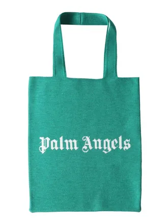 Palm Angels Mens Logo Shopper Bag Green Wool Handbags Hand