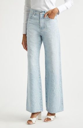 Veronica Beard Taylor Embroidered High Waist Wide Leg Jeans in Sun Spark at Nordstrom, Size 27