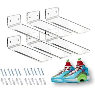 Elle Juego De 6 Zapateros Flotantes De Acr&iacute;lico, Zapatero De Pared Transparente, Almacenamiento De Pared Para Colecci&oacute;n De Zapatos O Caja De Zapatos, Fotos