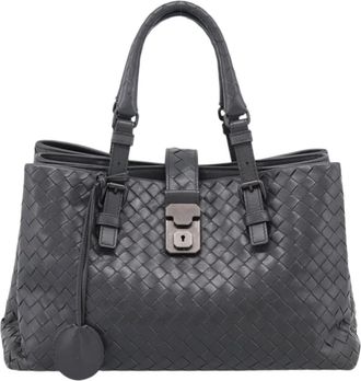 Bottega Veneta Roma Intrecciato Nappa Gray Leather Handbag (Pre-Owned)