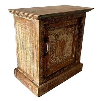 Wanderlust Deco Mesita de madera acabado artesanal marr&oacute;n 52x30x57h cm