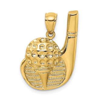 Diamond2Deal 14k Yellow Gold 2-D Golf Club and Ball On Tee Charm Pendant