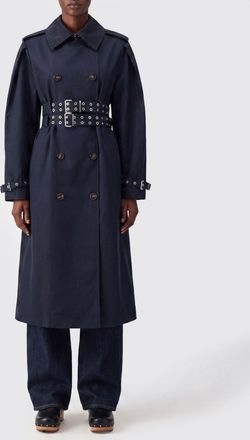Ganni Trench lungo doppiopetto in cotone con borchie