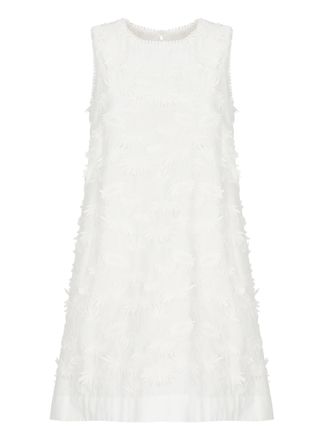 P.A.R.O.S.H. White Cotton Mini Dress with Relief Floral Embroidery