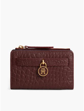 Tommy Hilfiger Womens Croc-Embossed Leather Bifold Wallet - Oxblood