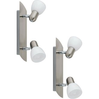 Loops 2 PACK Wall 2 Spot Light Colour Satin Nickel Shade White Satin Glass E14 2x40W