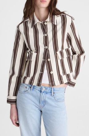 Madewell Stripe Crop Jacket in Dark Brown Stripe at Nordstrom, Size Xx-Small