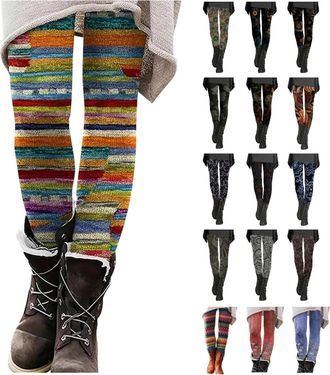 Generic Leggings for Women UK Fairisle Printed High Waist Soft Elastic Tight Tummy Control Gym Leggings Fashion Stretchy Yoga Pants Fairisle Pants for Hallowe