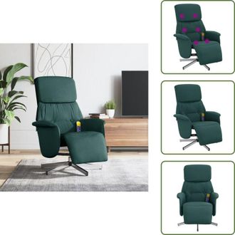 vidaXL Ergonomia - vidaXL Poltrona Reclinabile Massaggio Poggiapiedi Verde Scuro Tessuto - Comfort
