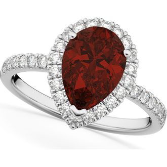 Allurez Pear Cut Halo Garnet & Diamond Engagement Ring 14K in 2.31Ctwhite Gold at Nordstrom, Size 8.5