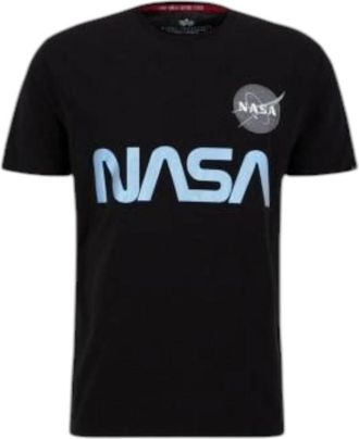 Alpha Industries Tops, Heren, Zwart, L, Katoen, Reflecterend Nasa Print T-Shirt