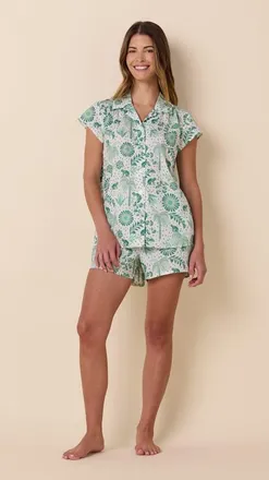 The Cats Pajamas Luxe Pima Short Set in Palmera Green at Nordstrom, Size X-Large