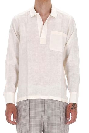 Pantaloni Torino Open Collar Over Fit Linen Shirt