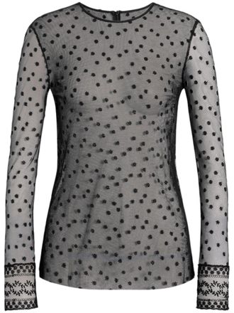 Alberta Ferretti Sheer Long-Sleeve Shirt with Delicate Polka Dot and Lace Details