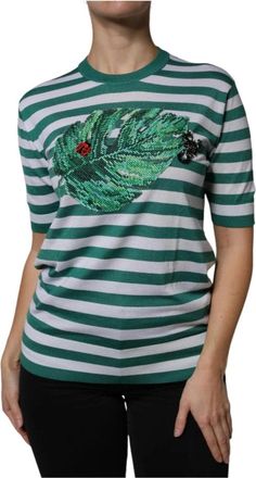Dolce & Gabbana Gestreept Blad Crew Neck T-shirt - Dames - T-shirts - Veelkleurig - 2XS - Kasjmier - Tops