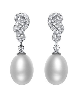 Genevive Silver Cz & Pearl Earrings