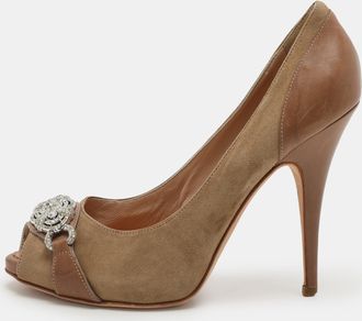 Giuseppe Zanotti Beige Suede/leather Peep Toe Pumps 40