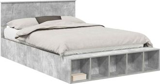 vidaXL Estructura De Cama Con Estante Gris Concreto 160 X 200 Cm Vidaxl
