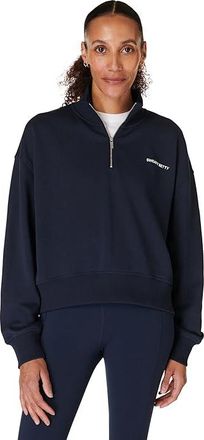 Sweaty Betty Revive Crop Half Zip Womens Sweatshirt Navy Blue : 2XS-XS, Cotton/Polyester