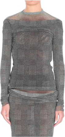 Jean Paul Gaultier Transparante Geruite Mock Neck Top met Lange Mouwen - Dames - Longsleeves - Grijs - S - Tops