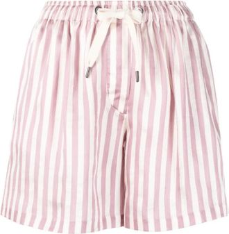 Brunello Cucinelli Gestreept Mini Short van Zijdemix - Dames - Bermuda - Roze - XS - Korte Broeken
