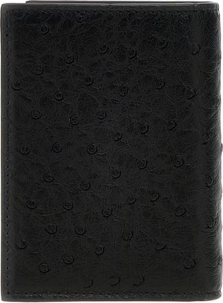 Valentino Garavani Mens Black Ostrich Skin Cardholder Accessory