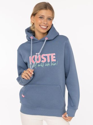 Zwillingsherz Hoodie ZWILLINGSHERZ K&uuml;ste, Damen, Gr. L/XL, jeans, Sweatware, Obermaterial: 50% Baumwolle, 50% Polyester, comfort fit h&uuml;ftlang, ohne Ausschnitt, ange