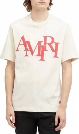 Amiri Mens Staggered T-Shirt In Birch