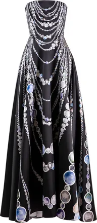 Saiid Kobeisy Mikado Abstract Printed Strapless Long Dress